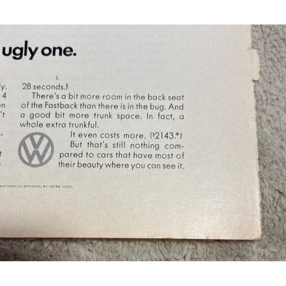 Volkswagen Fastback Print Ad Vintage 1960s  All the Beauty of the Ugly One - Picture 7 of 10